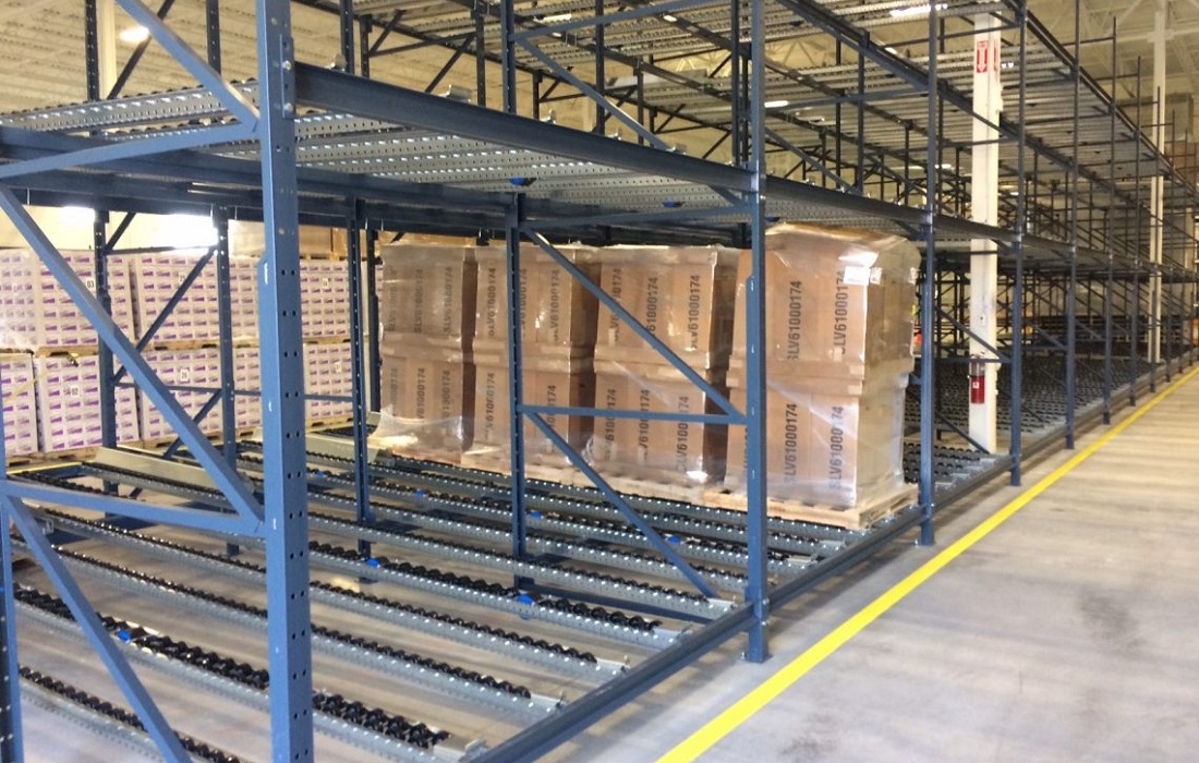Pallet flow rack with roller lanes