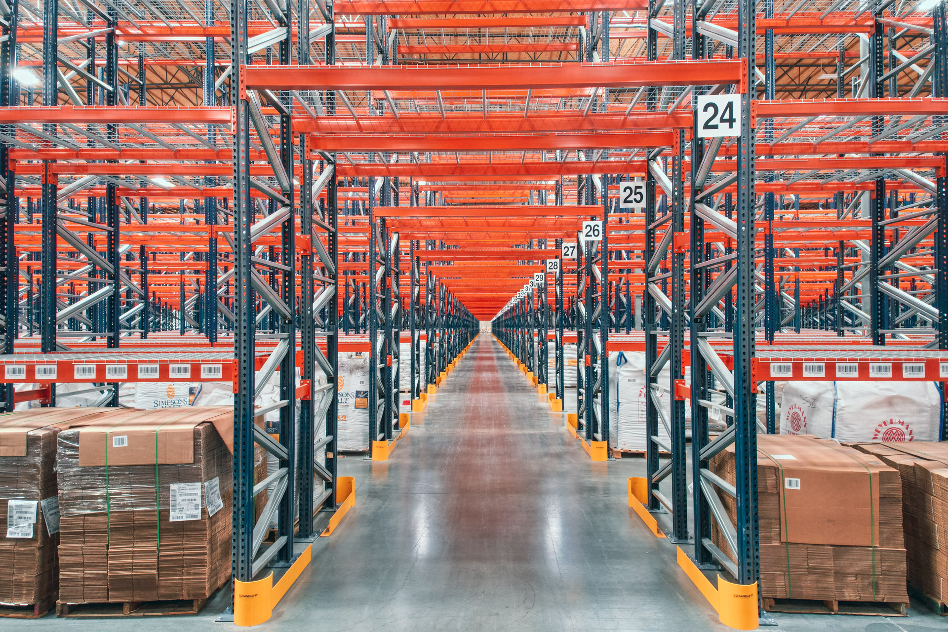 Selective pallet rack aisle like those we lay out in Dalton